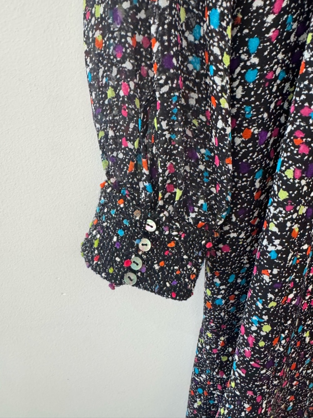 Diane Von Furstenberg Catherine Black Silk Dress with Multicolor Speckle Print - Picture 4 of 13